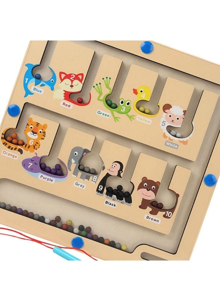 بريميم لوحة متاهة خشبية لفرز الألوان والحيوانات - أحجية خرز مغناطيسية مونتيسوري لتمييز الألوان والعد وتنسيق اليد والعين - Image 3